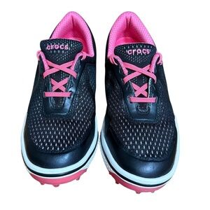 Crocs Women’s Torrey Pine Black Pink Lace Up Golf Shoes Pink Spikes Size 7